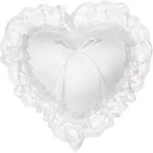 신부 결혼식 파티 액세서리를 위한 Purokise 하트 모양의 웨딩 링 베개 레이스 새틴 장식이 있는 흰색