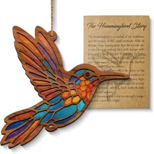 벌새 크리스마스 장식 선물 여성용 스테인드글라스 창문 걸이 트리를 위한 목재 및 아크릴 기념 기념품 홈