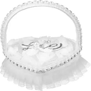 결혼식을 위한 손잡이 로맨틱한 흰색 레이스와 진주 반지 쿠션이 있는 VICASky 하트 모양의 웨딩 링 베어러