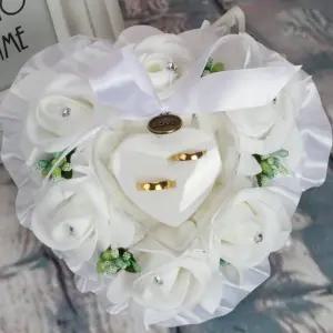 EINCORN 하트 모양 꽃무늬 링 박스 베개 5.91 x 3.54 인치 면 커버 부드러운 웨딩 쿠션 장식용 악센트 선물