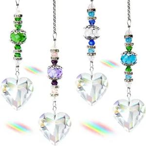 4pcs 크리스탈 선캐처 클리어 하트 실내 창문 샹들리에 가든 홈 웨딩 크리스마스 발렌타인 데이 장식용