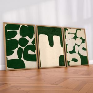 3pcs 프레임리스 캔버스 페인팅 북유럽 갈색 추상 현대 녹색 쉐이핑 포스터 및 인쇄 벽 그림 거실 홈 장식