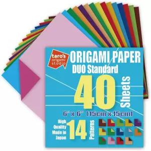 타로의 종이접기 스튜디오 듀오 양면에 다양한 색상 표준 6인치 15cm 카미 종이 14가지 변화 패턴 40장