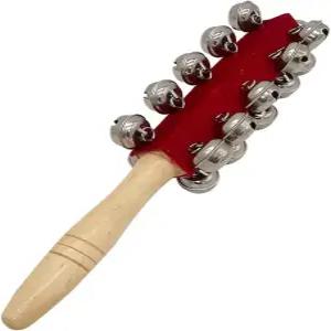 10인치 나무 손잡이 벨 악기 1개 스틱 링 크리스마스 징글벨 핸드 퍼커션 셰이커