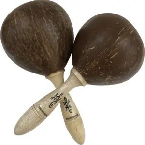 대형 코코넛 마라카스 셰이커 페어 2 - 정통 월드 퍼커션 악기 천연 마감 단단한 나무 손잡이 USA의 자갈과