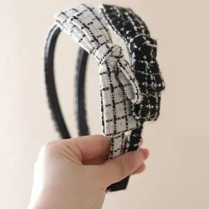여성 슬림 체크 머리띠 머리 장식 하객룩 헤어 밴드