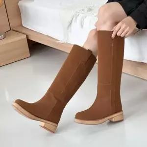 가죽부츠 라운드토 롱부츠 심플 겨울부츠 굽높이4.5cm