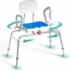 노인 및 장애인을 위한 슬라이딩 스위블 샤워 의자 - 450파운드 비만 360 회전 욕조 이송 벤치 조절 가능한