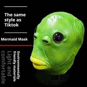 녹색 물고기 머리 마스크 장난감 모래 조각 놀이 이상한 커버
