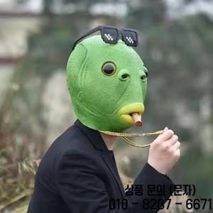 할로윈 파티용 녹색 물고기 머리 마스크 풀 페이스 라텍스 동물 후드
