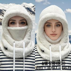 플러시 따뜻한 귀 보호 스카프 일체형 모자 겨울 두꺼운 스키 및 사이클링 페이스 마스크 방풍 후드 캡