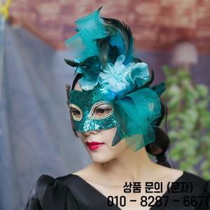 녹색 꽃 마스크 깃털 할로윈 카니발 가장 무도회 파티 장식 하프 페이스 용품