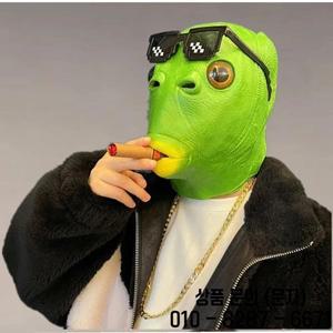 할로윈 재미 있은 코스프레 의상 마스크 남여 성인 카니발 파티 녹색 물고기 머리 장식 멋진 드레스 적합