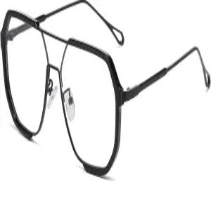 LJCZKA 파일럿 블루 라이트 차단 안경 여성 남성 70년대 스퀘어 메탈 프레임 오버사이즈 더블 브릿지