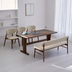 오츠카 노아 1600 우드슬랩 고무나무 원목테이블 6인 식탁세트 벤치형)