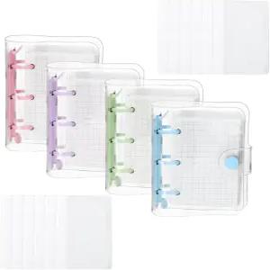 파티킬 클리어 링 바인더 커버 3개 4팩 PVC 노트북 미니 리필 가능한 루즈 폴더 플래너 320장 용지 핑크