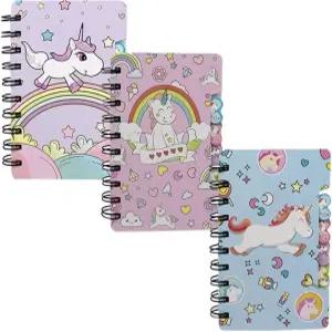 여성 포켓 저널 메모지용 LEOMOSTE 미니 스파이럴 노트북 귀여운 유니콘 디자인 3종 5.5인치 x 3.4인치