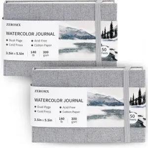 ZEROMX 수채화 스케치북 3.5x5.5 저널 2팩 각 50매 면지 콜드 프레스 140파운드/300gsm 미니 책 여행용