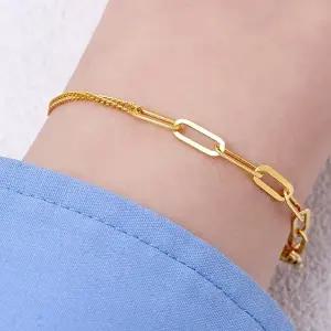 [골드모아]여자 순금 팔찌 3.75g 클립 민줄 체인 [클래식 믹스]