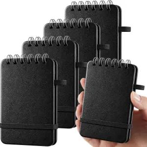 Qeeenar 4개 소형 포켓 노트북 4 x 2.5인치 하드커버 가죽 탑 스파이럴 50매 미니 메모장 사무실 가정용