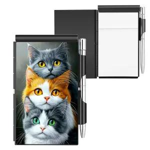 펜이 달린 귀여운 작은 포켓 노트 고양이 금속 미니 메모장 홀더 3개 간호사 서버 사무실 및 일일 위한