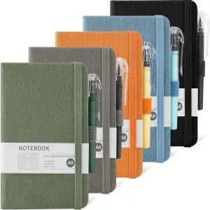 펜 5팩 패브릭 텍스처 하드커버 안감 노트북 A6 휴대용 메모장 학용품으로 돌아가는 노트용 미니쿨 소형