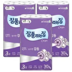 잘풀리는집 순수한감동 3겹 롤화장지 25m x 30롤, 3팩