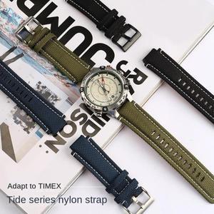 TIMEX 타이달 캔버스 시계 스트랩, 블랙 아미 그린 나일론 밴드, T2N721, 16m