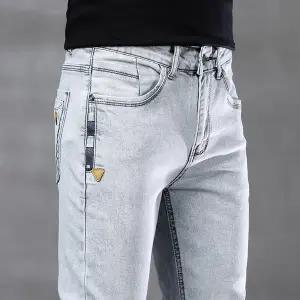 흰색 화이드 청바지 데님 진 바지 남자 남성 가을/겨울 슬림핏 신축성 캐주얼하고 활용도 트렌디한 회색-흰