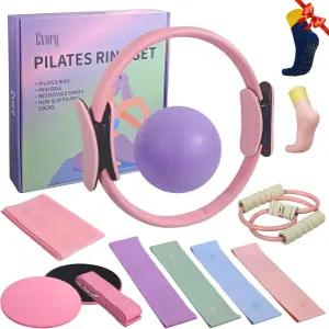 홈트레이닝 필라테스 세트 10종 14인치 매직 서클 요가볼 루프 밴드 글라이딩 패드 양말 포함 코어 강화
