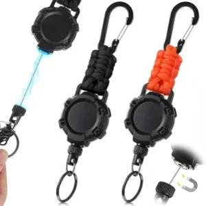 쿠노 2팩 헤비 듀티 리트랙터블 키체인 26인치 스틸 코드가 있는 마그네틱 배지 홀더 전술 ID 패러코드