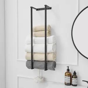 욕실용 매트 블랙 타월 랙 롤 28인치 스테인리스 스틸 홀더 벽걸이 보관 후크 2개 대형 목욕 용량 6개