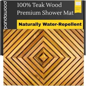 내부 샤워용 판다우드 티크 매트 22x15 - 프리미엄 목욕 논슬립 야외용 나무 욕조 사우나용 헤비 듀티 욕실