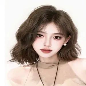 여성 쿨브라운 컬러 물결웨이브 단발머리 통가발