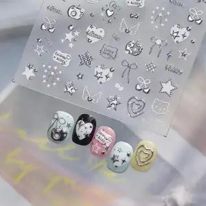 [콩심팥심]메탈 엔틱 크롬 하트 별빛 네일스티커 키치네일 네일아트재료