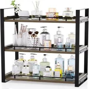 셀레비스타 욕실 카운터 정리함 베니티 스킨케어 메이크업 키친 커피 및 싱크대 수납을 위한 3단 우드