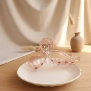 [하프클럽/]여성용 로맨틱 무드 리본 큐빅 헤어핀