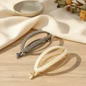 [하프클럽/]여성용 오벌 진주 큐빅 헤어핀 우아한 디자인