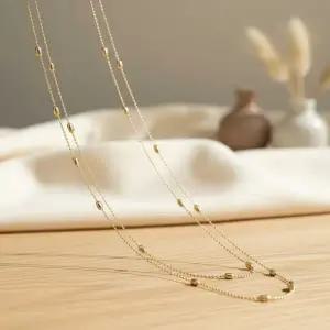 [하프클럽/]여성 슬림 비즈 레이어드 스틸 목걸이