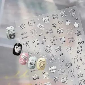 네일아트 키치한 무드 크롬 메탈 하트 별 엠보스티커