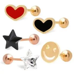 데일리피어싱 금침 큐빅 별 하트 스마일 피어싱 14K