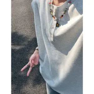 룽나루 여름 남친 회색 민소매 티셔츠 헨리넥 트레이닝 나시 HO2