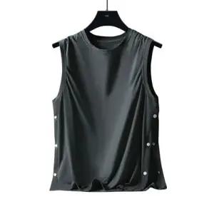 룽나루 남친 실크 하계 더블 버클 민소매 농구 티셔츠 코튼 나시 저지 HO2