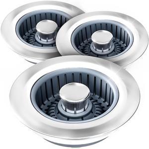 주방 싱크대 배수구 - 2팩 스토퍼, 배수 보호대, 플러그 및 설치 부품, 막힘 방지 바구니, 미국 표준 3-1/2인치 장착, 실버