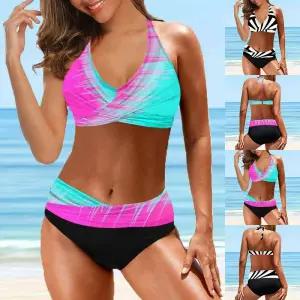 언더붑 탱크탑 비키니 홀터넥 커버업 수영복 디자인 인쇄 투피스 세트 비치웨어 여성 섹시한 빈티지 여름