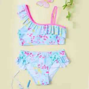 언더붑 탱크탑 비키니 홀터넥 커버업 수영복 소녀의 두 조각 어린이 핑크 꽃잎 경 사진 숄더 스타일 귀여운