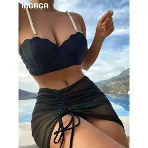 언더붑 탱크탑 비키니 홀터넥 커버업 수영복 INGAGA 섹시한 3 피스 세트 여성 스커트 푸시 업 비치웨어 진