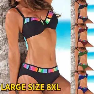 언더붑 탱크탑 비키니 홀터넥 커버업 수영복 투피스 세트 여성 여름 레인보우 프린트 대형 사이즈 8XL 신제