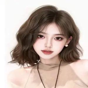 여성 쿨브라운 컬러 물결웨이브 단발머리 통가발