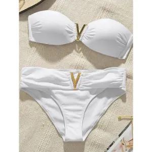 언더붑 탱크탑 비키니 홀터넥 커버업 수영복 솔리드 화이트 여성 섹시한 방도 푸시 업 세트 로우 웨이스트